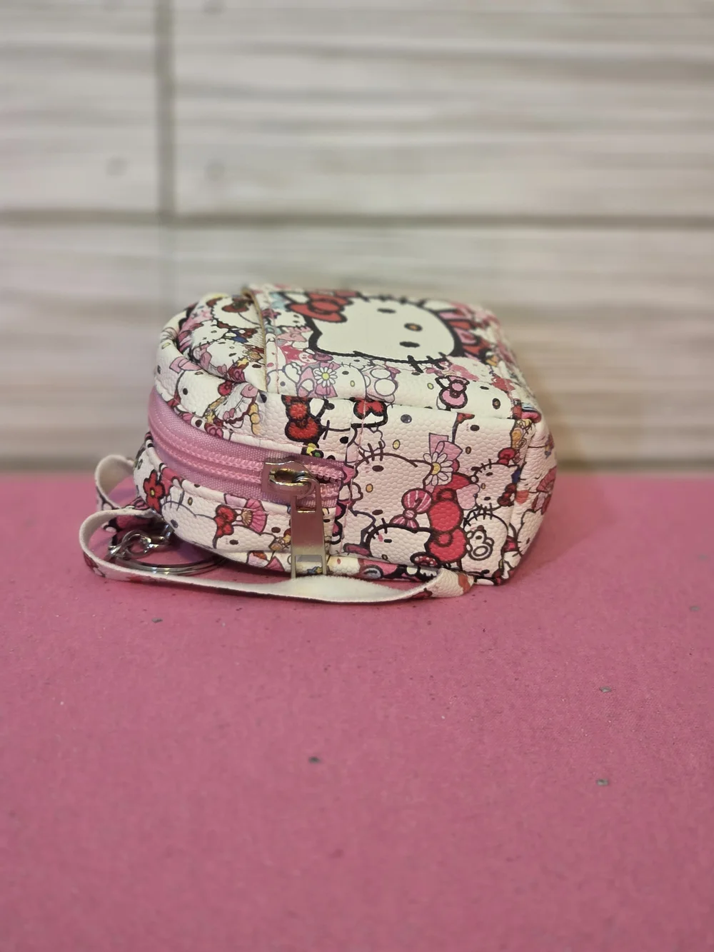Hello Kitty Faux Leather Mini Backpack Zipper Closure Keychain Coinpurse